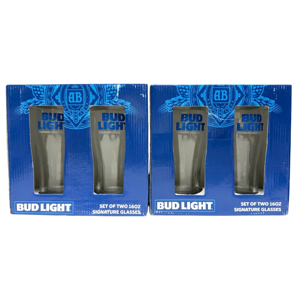 Bud Light Glasses Set Four / 16 Oz Signature Barware/Glass Cups - Free Shipping